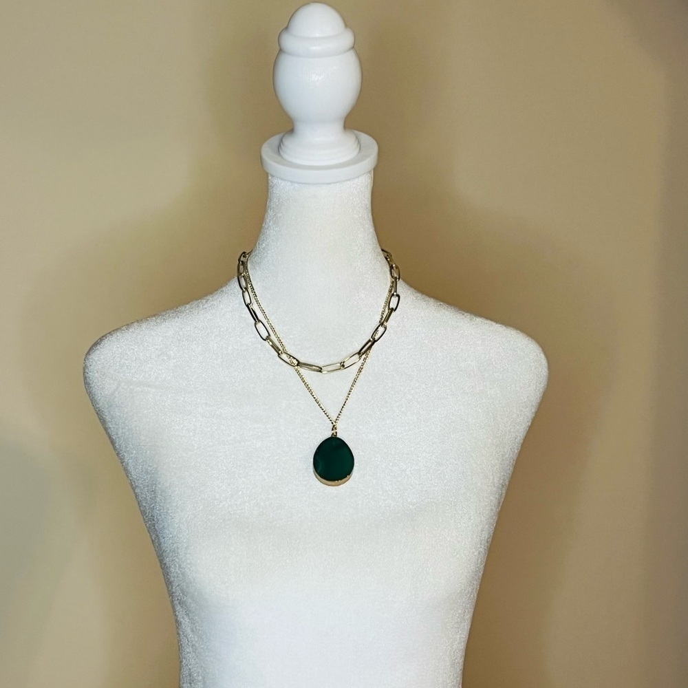 Maurices Light Gold Adjustable Necklace with Green Stone Accent - Picture 2 of 4